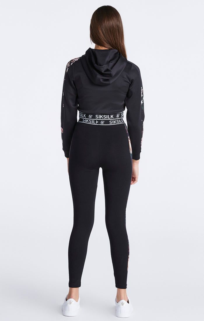 Girls Black Floral Panel Cropped Hoodie sold by Siksilk product image thumbnail 7