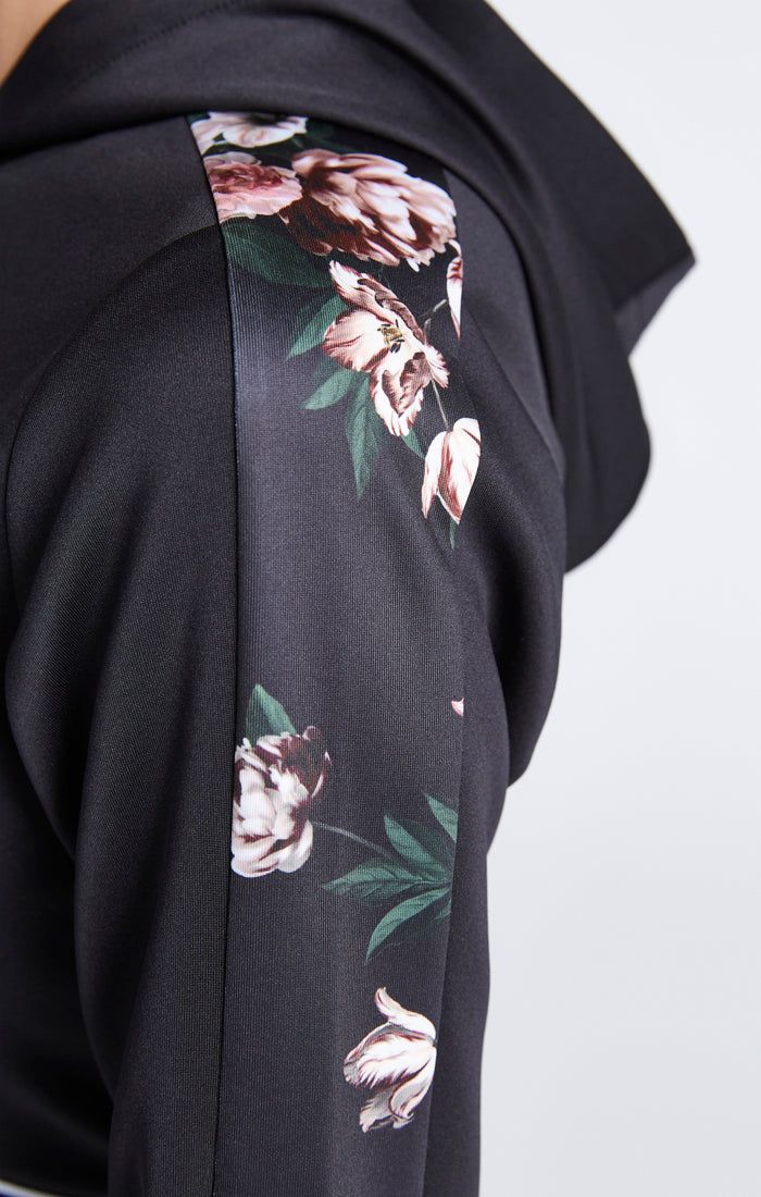 Girls Black Floral Panel Cropped Hoodie sold by Siksilk product image thumbnail 4