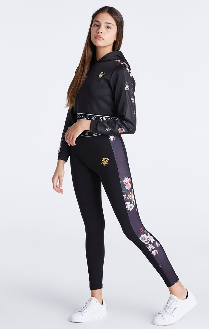 Girls Black Floral Panel Cropped Hoodie sold by Siksilk product image thumbnail 8