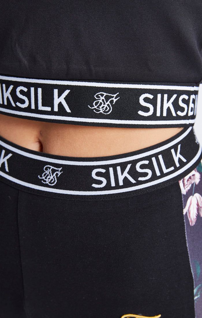 Girls Black Floral Panel Cropped Hoodie sold by Siksilk product image thumbnail 5