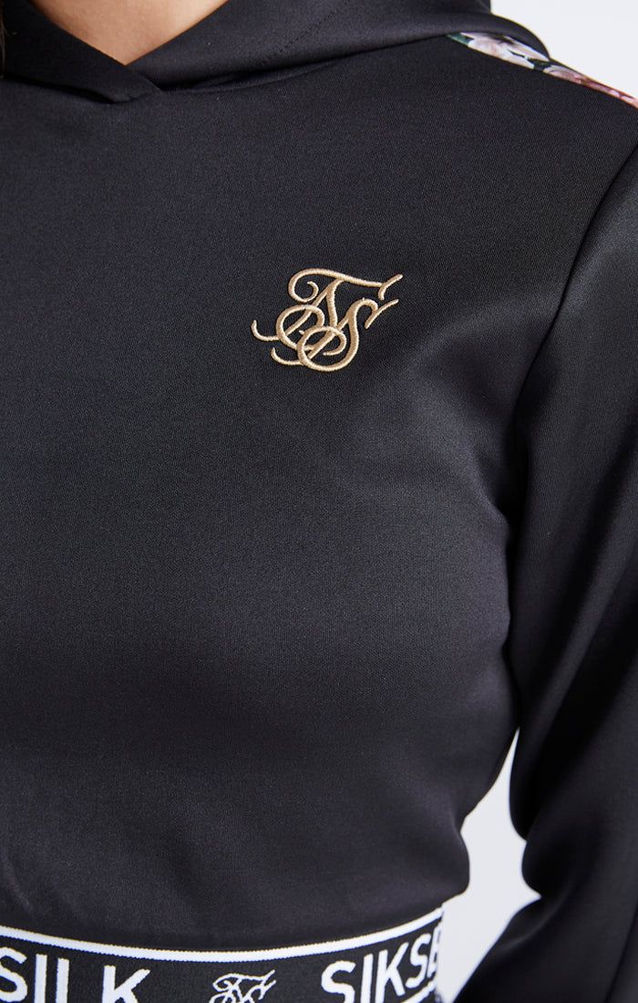 Girls Black Floral Panel Cropped Hoodie sold by Siksilk product image thumbnail 3