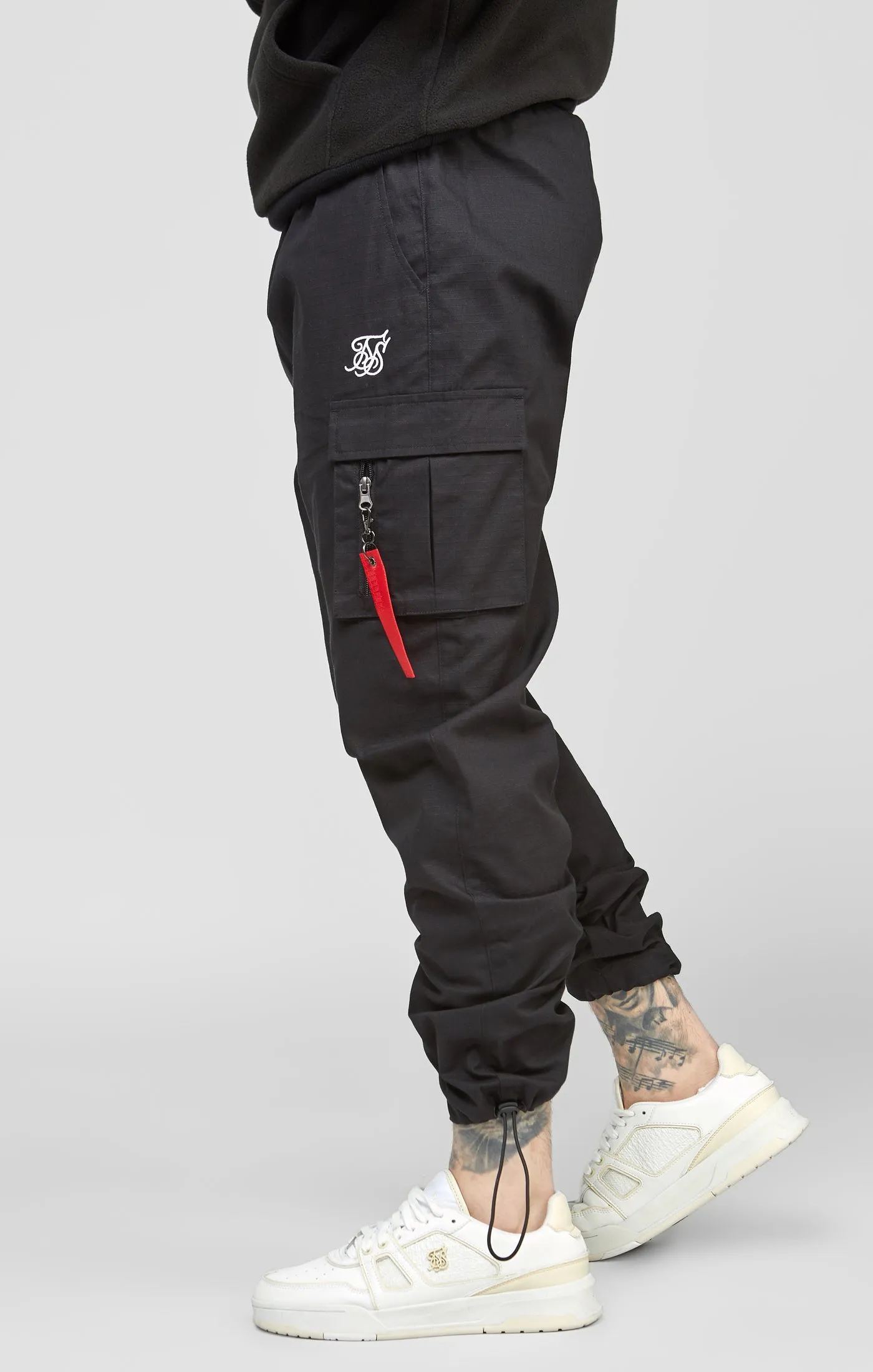 Black Cuffed Relaxed Fit Cargo Pant sold by Siksilk product image thumbnail 2