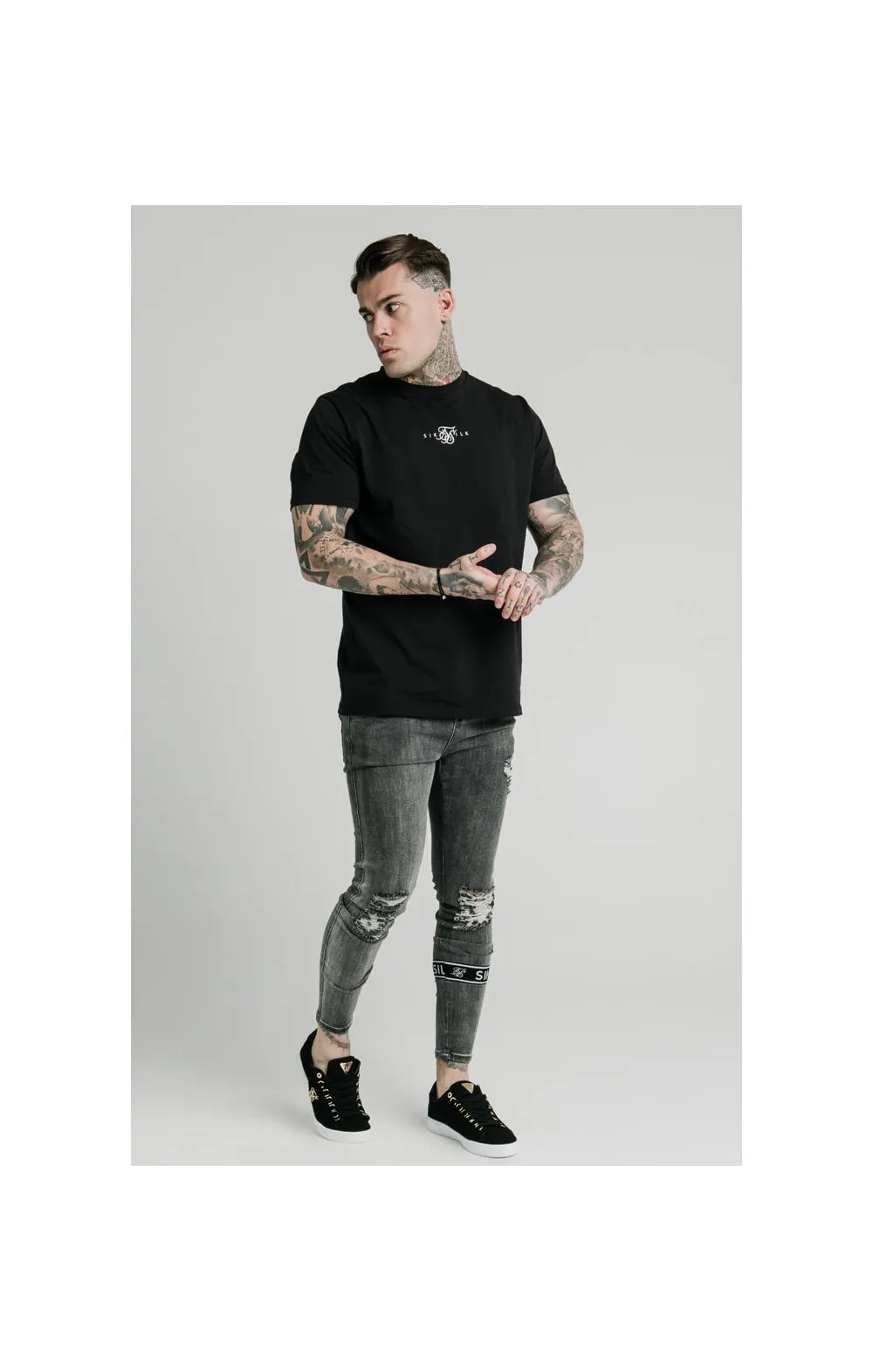 SikSilk Burst Knee Tape Jeans - Washed Black sold by Siksilk product image thumbnail 4