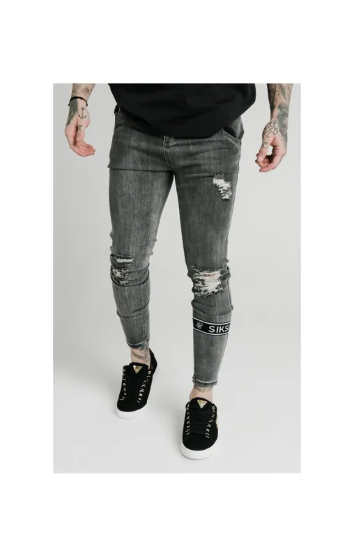SikSilk Burst Knee Tape Jeans - Washed Black sold by Siksilk