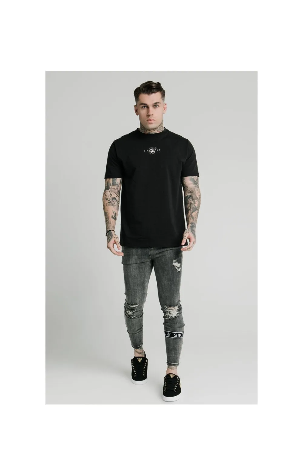 SikSilk Burst Knee Tape Jeans - Washed Black sold by Siksilk product image thumbnail 2