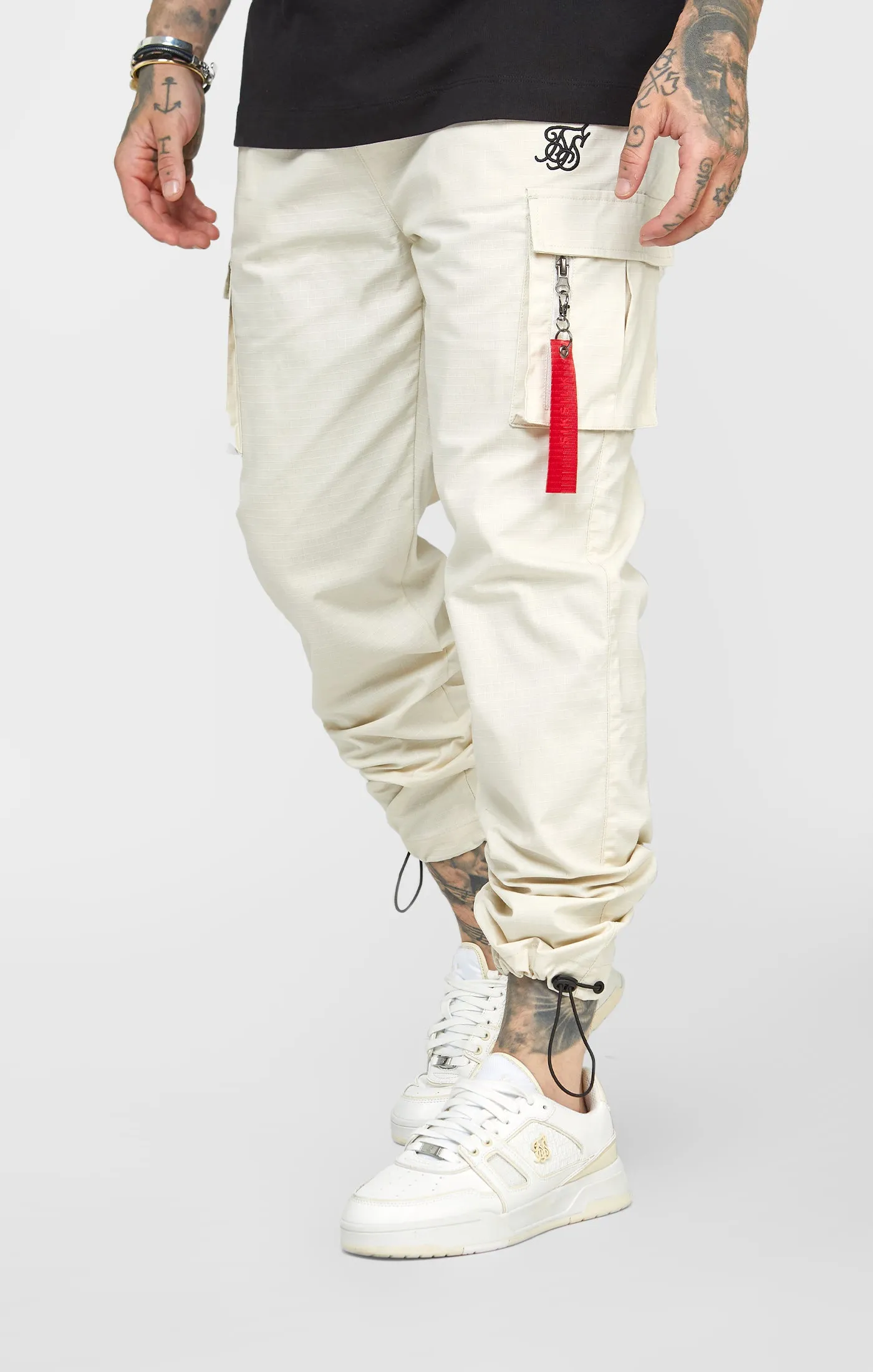 Ecru Relaxed Cuffed Cargo Pant sold by Siksilk