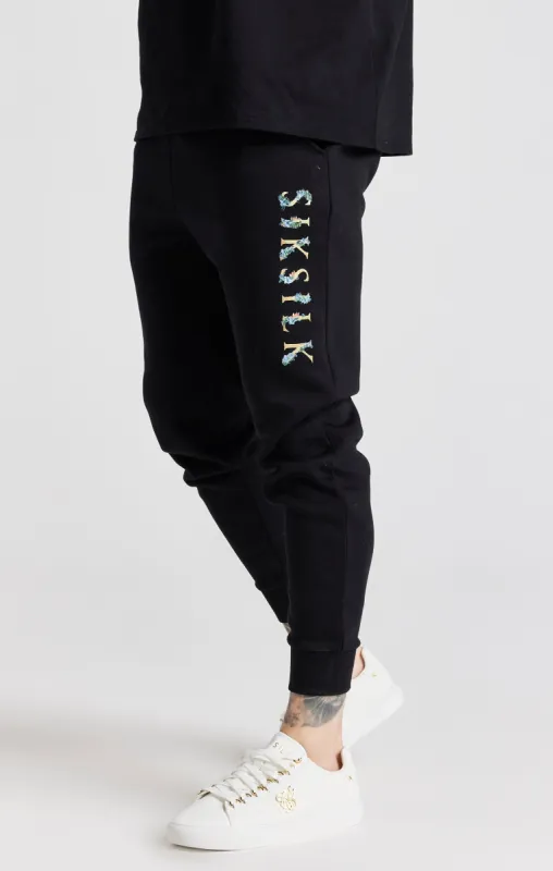 Black Floral Embroidered Cuffed Track Pant sold by Siksilk