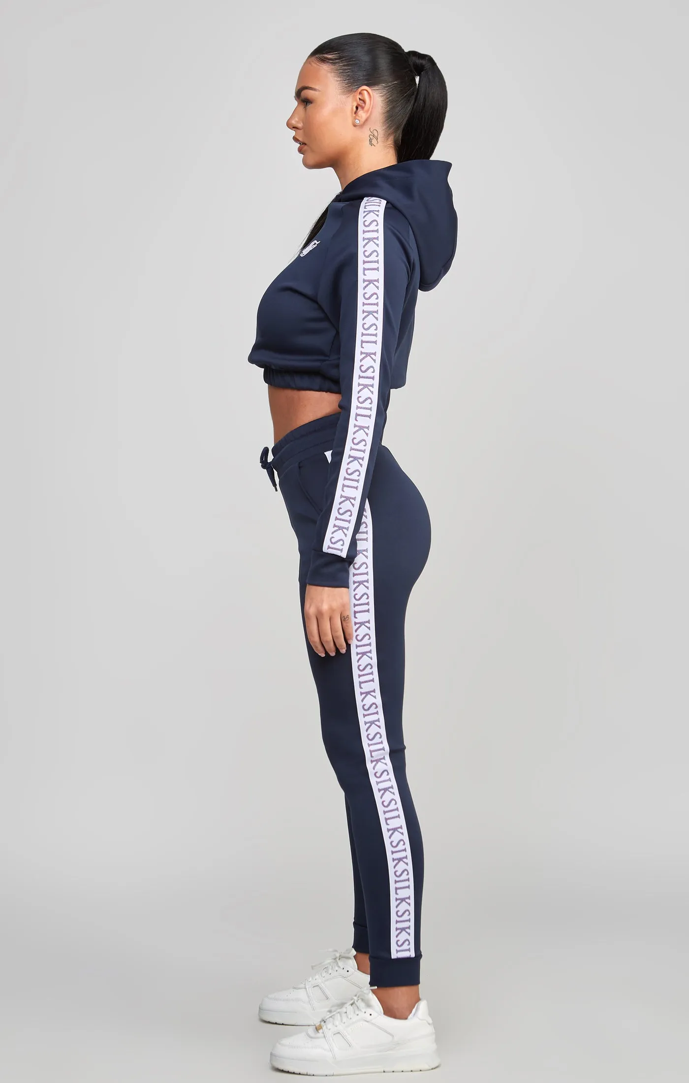 Navy Medley Tape Crop Hoodie sold by Siksilk product image thumbnail 4