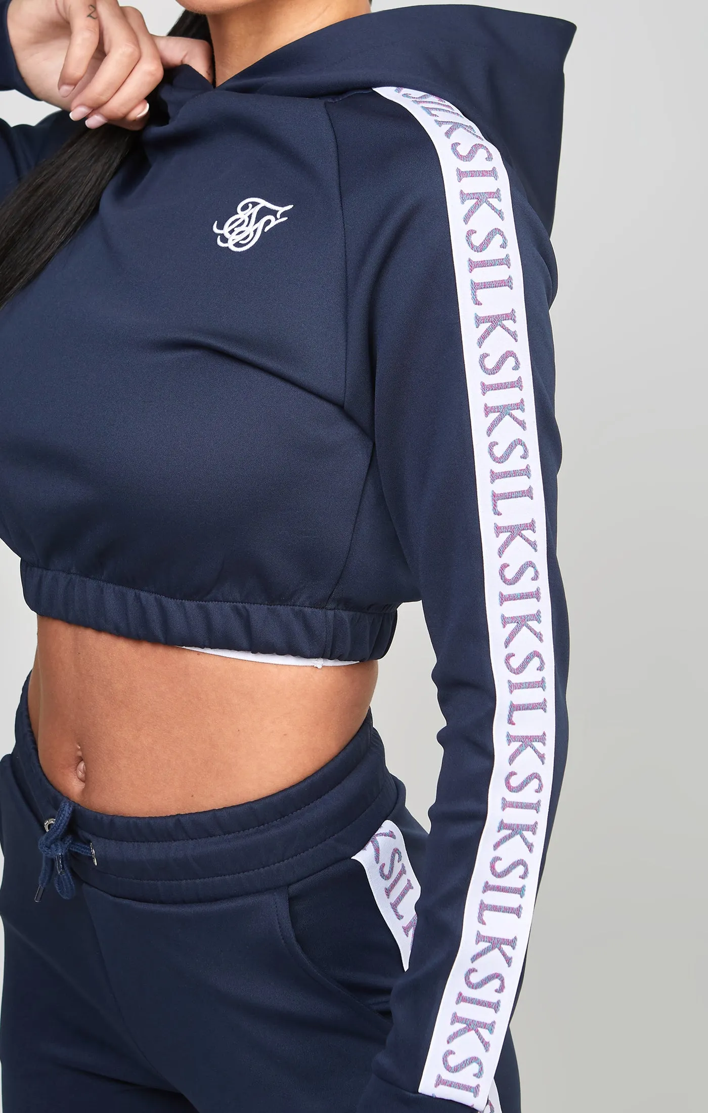 Navy Medley Tape Crop Hoodie sold by Siksilk product image thumbnail 2