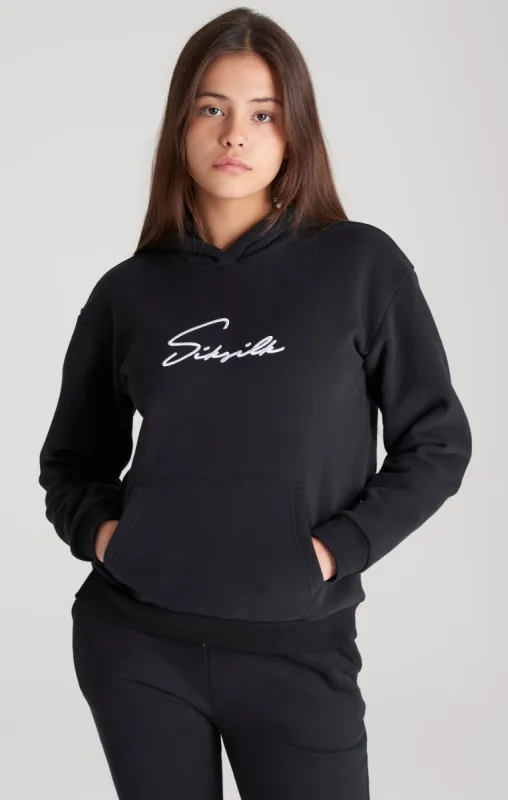 Girls Black Signature Overhead Hoodie sold by Siksilk