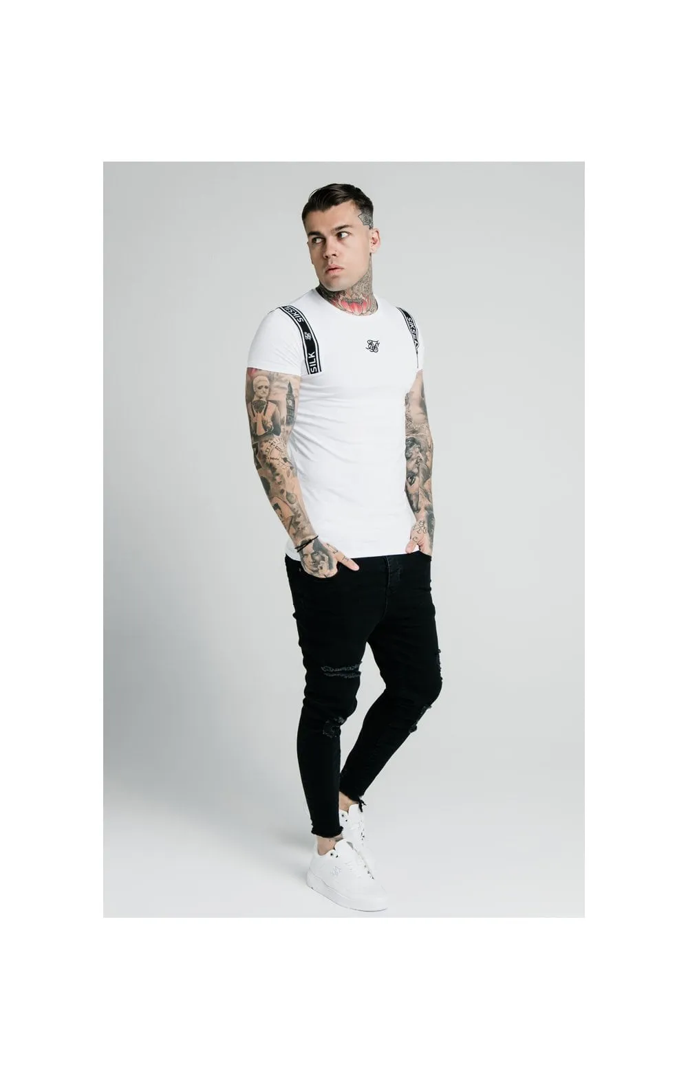 SikSilk Straight Hem Printed Gym Tee - White & Black sold by Siksilk product image thumbnail 3