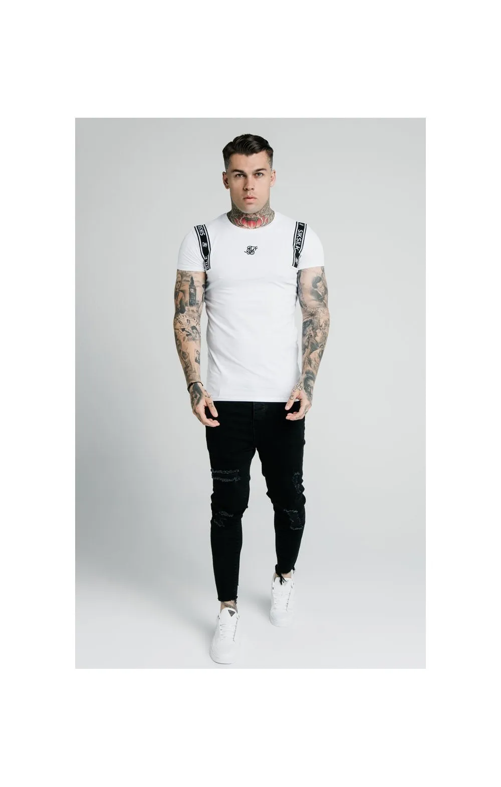 SikSilk Straight Hem Printed Gym Tee - White & Black sold by Siksilk product image thumbnail 4