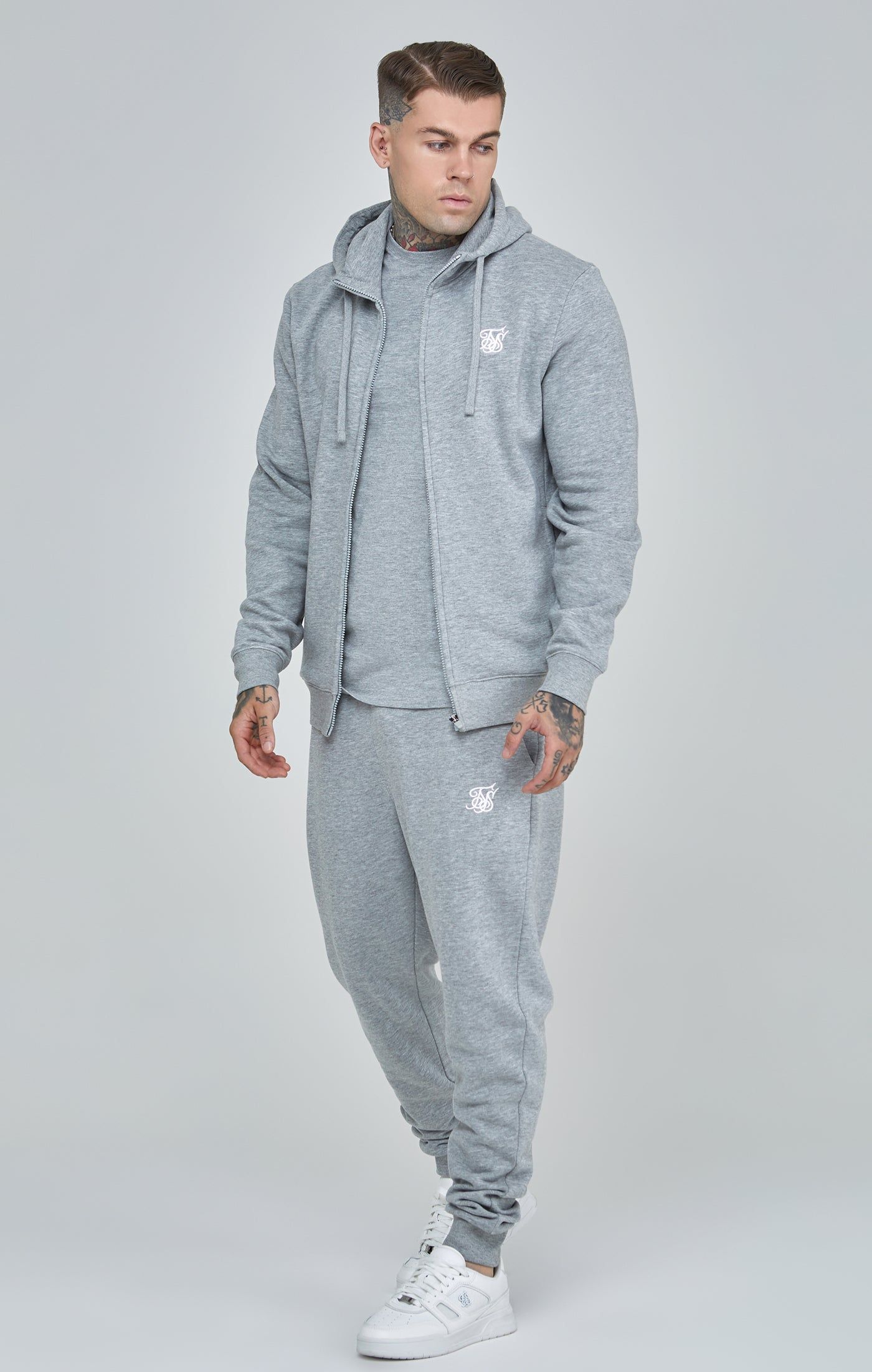 Grey Marl Essential Zip-Thru Funnel Hoodie sold by Siksilk product image thumbnail 4