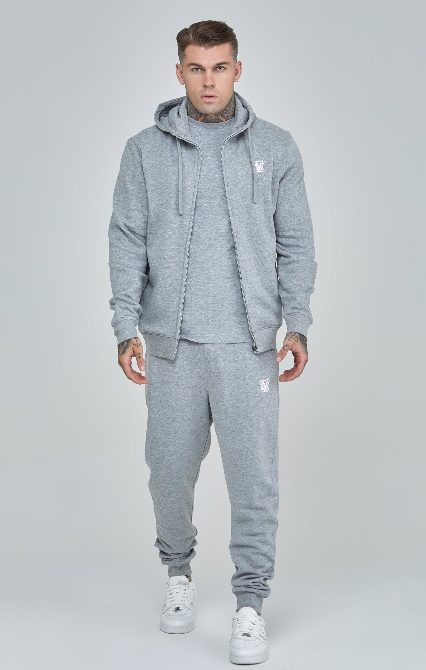 Grey Marl Essential Zip-Thru Funnel Hoodie sold by Siksilk product image thumbnail 2