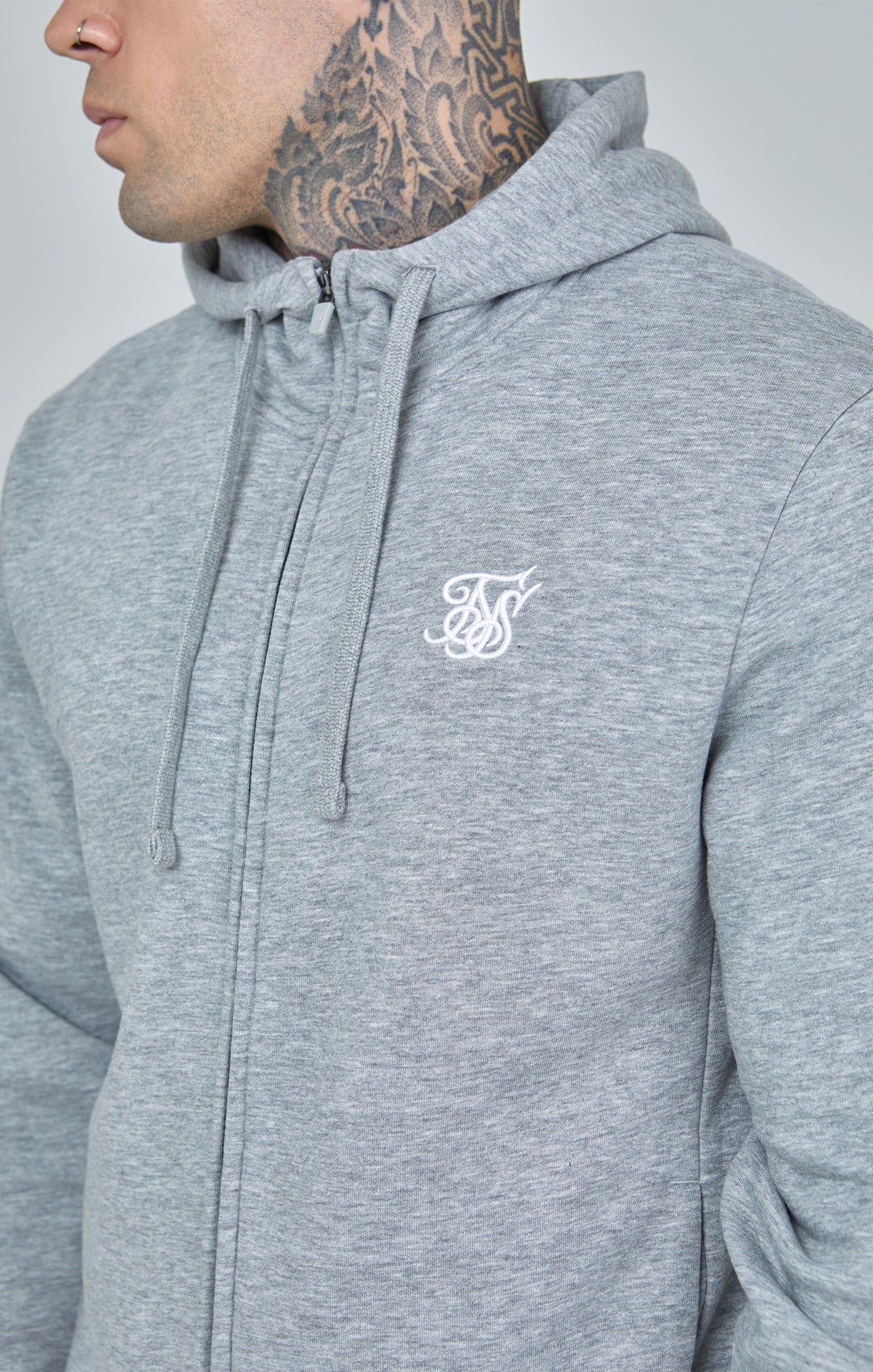 Grey Marl Essential Zip-Thru Funnel Hoodie sold by Siksilk product image thumbnail 3