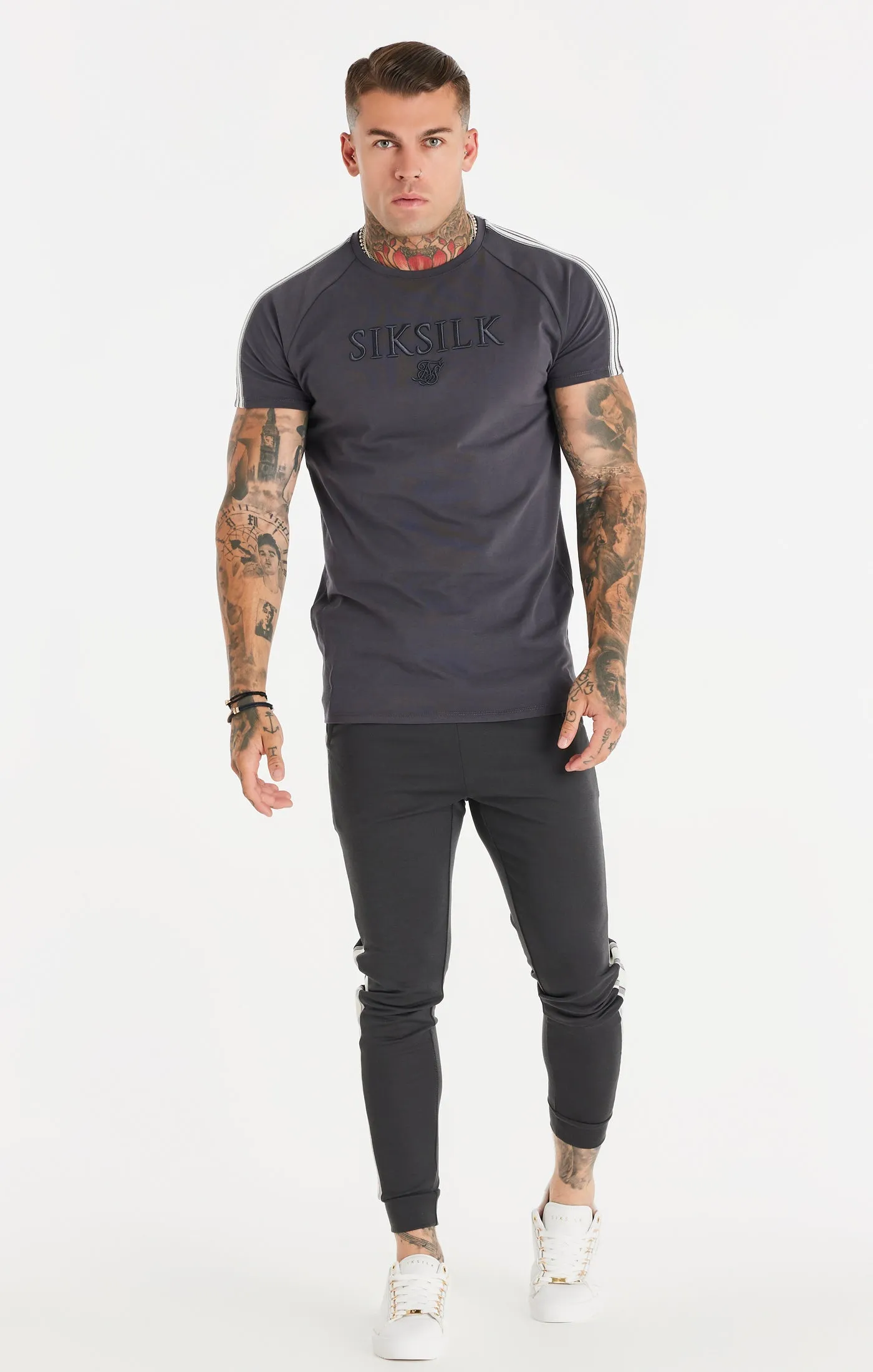 Grey Knitted Tape Muscle Fit T-Shirt sold by Siksilk product image thumbnail 3