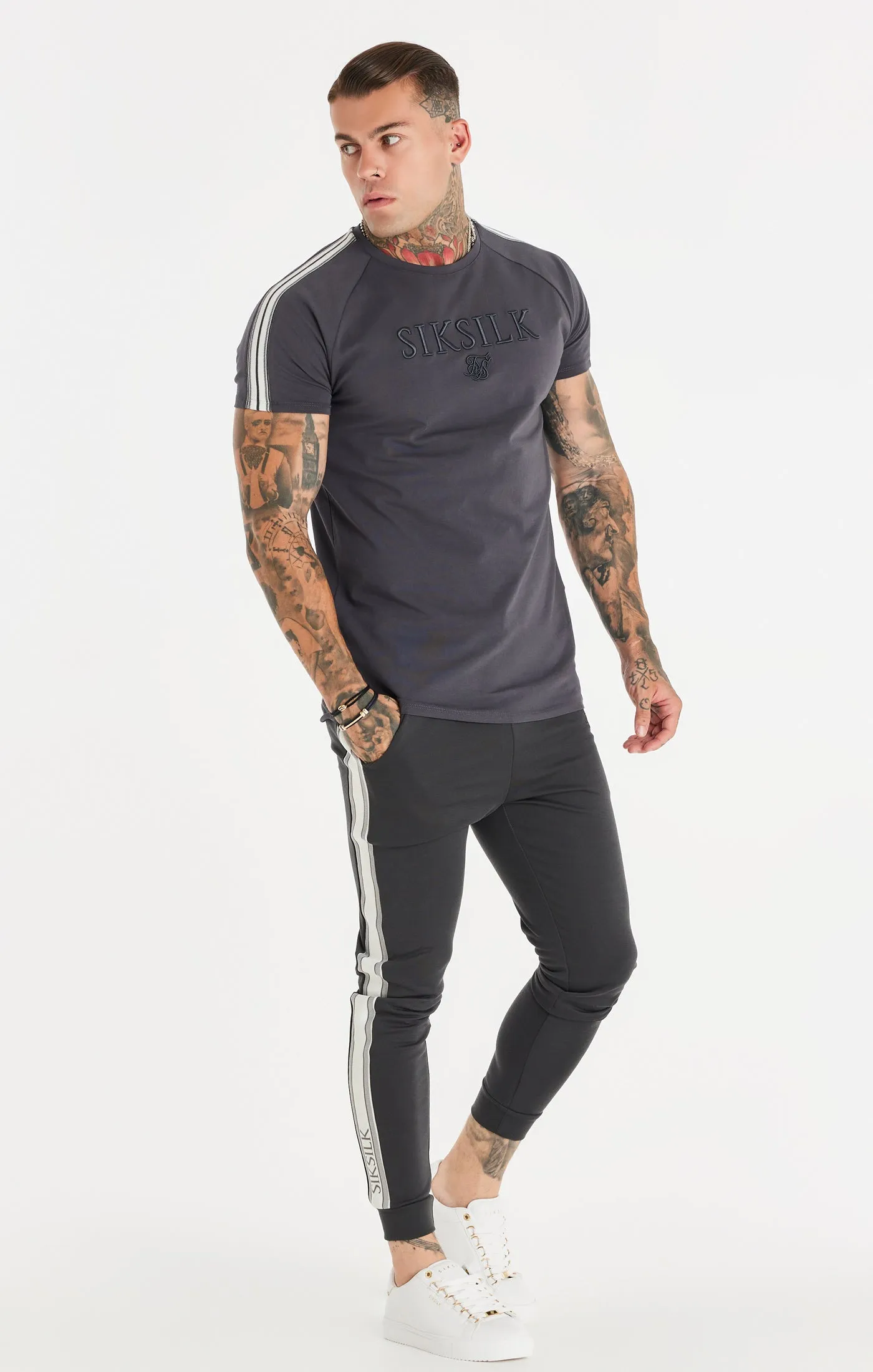 Grey Knitted Tape Muscle Fit T-Shirt sold by Siksilk product image thumbnail 4