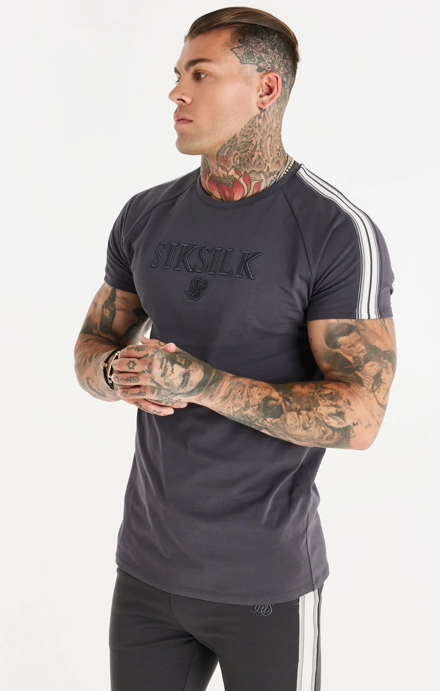 Grey Knitted Tape Muscle Fit T-Shirt sold by Siksilk