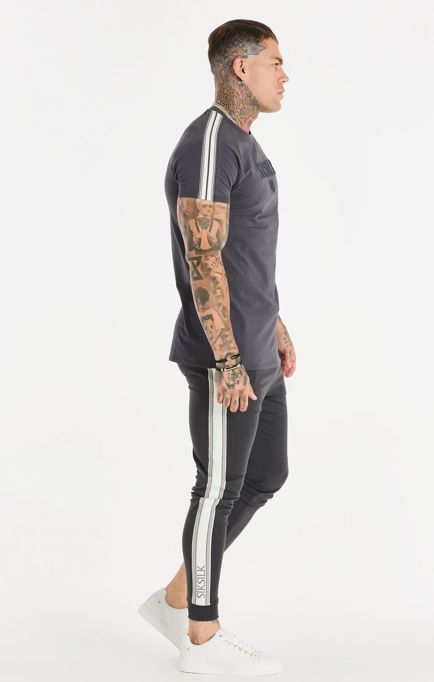 Grey Knitted Tape Muscle Fit T-Shirt sold by Siksilk product image thumbnail 5