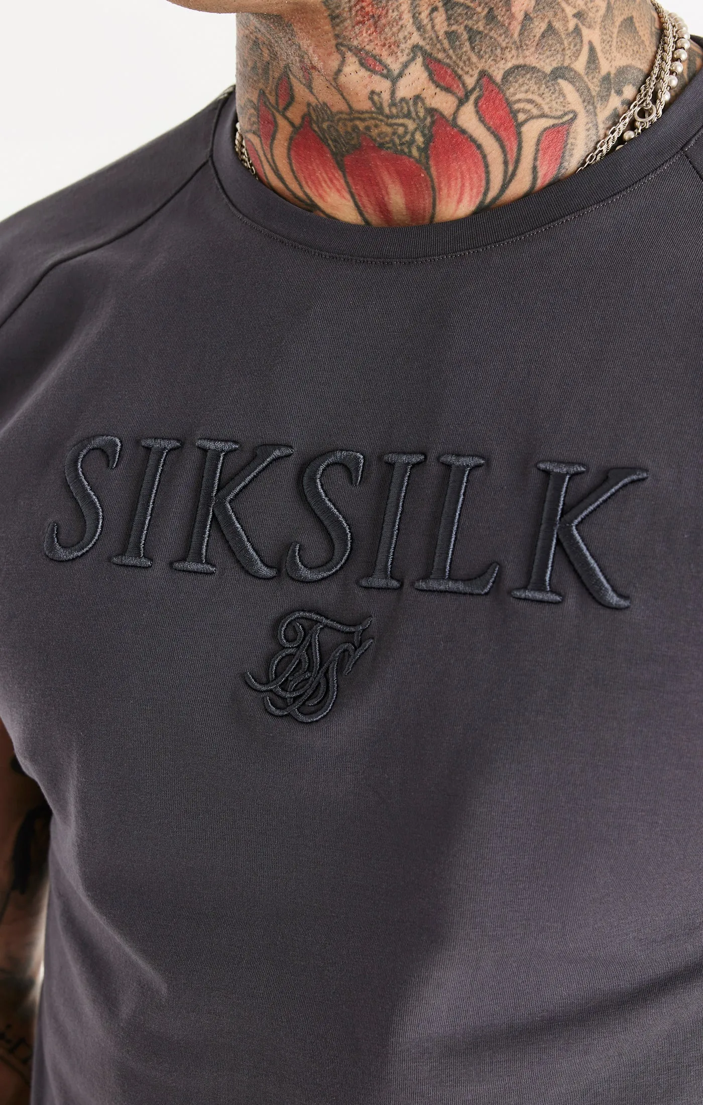 Grey Knitted Tape Muscle Fit T-Shirt sold by Siksilk product image thumbnail 2