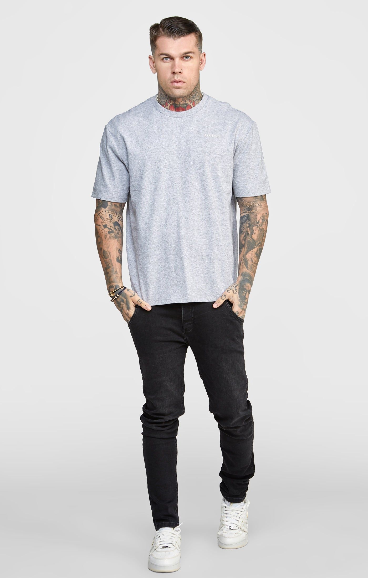 Grey Oversized Back Logo T-Shirt sold by Siksilk product image thumbnail 4
