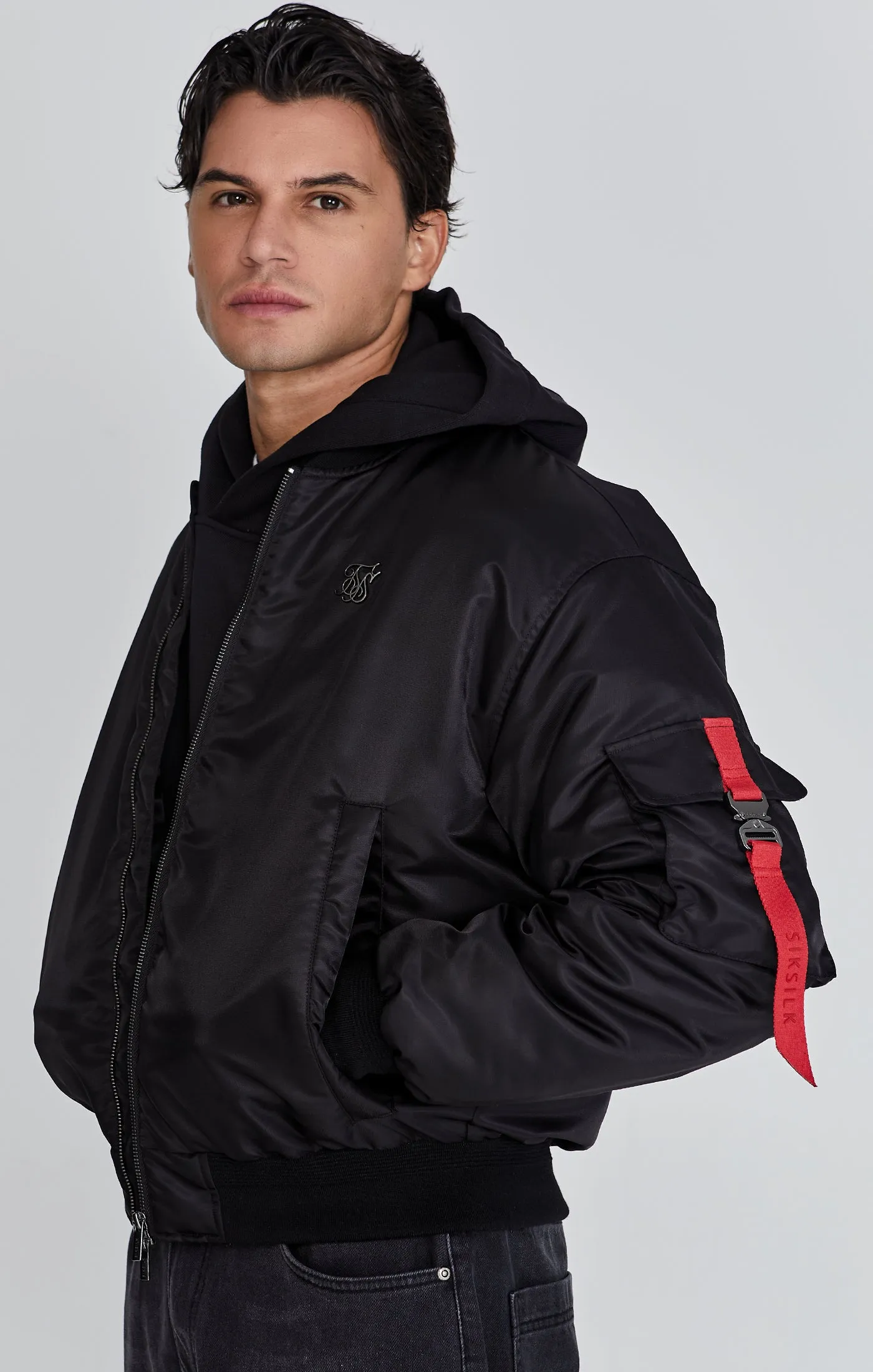Black Bomber Jacket sold by Siksilk
