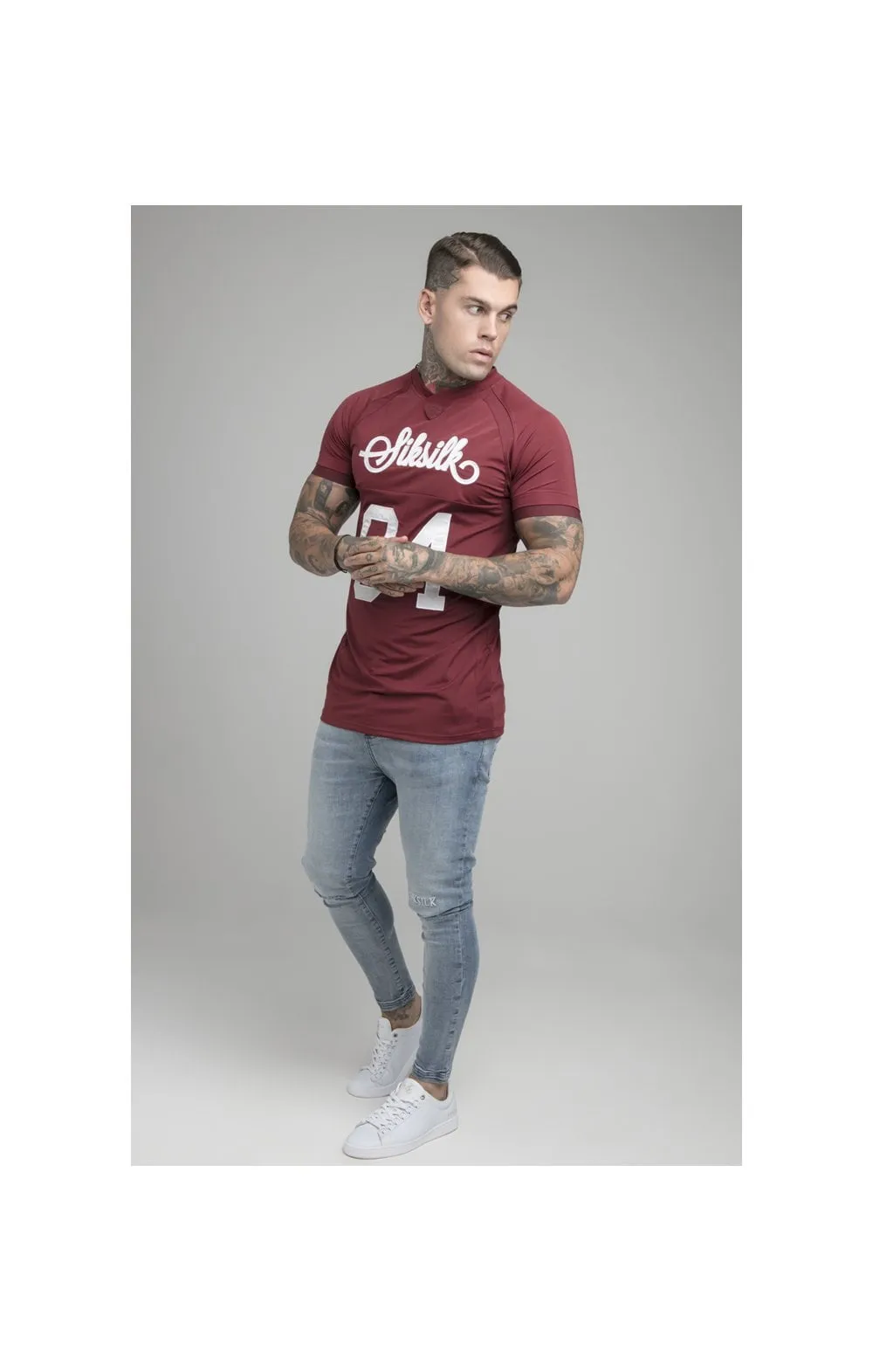 Burgundy Stretch Sports T-Shirt sold by Siksilk product image thumbnail 5