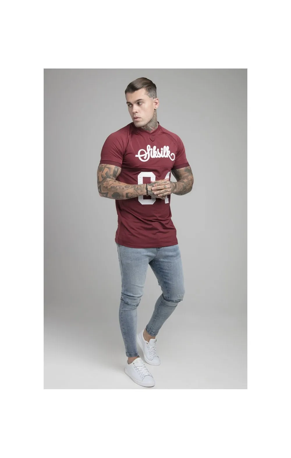 Burgundy Stretch Sports T-Shirt sold by Siksilk product image thumbnail 2