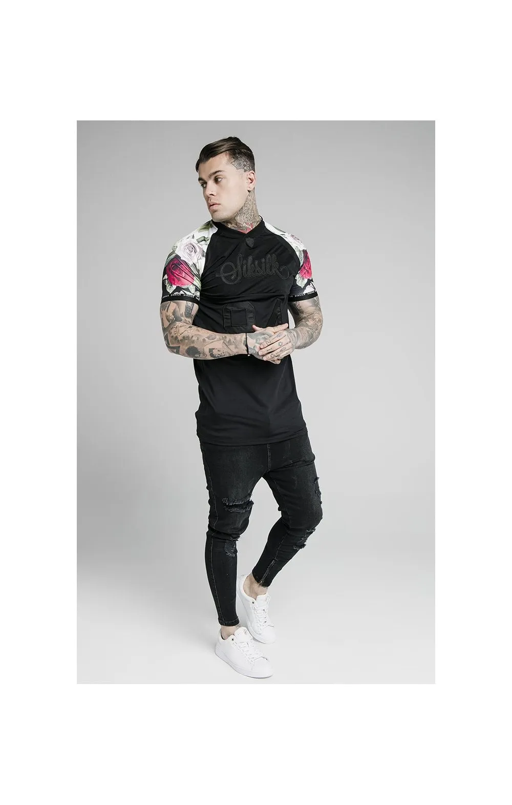 SikSilk Stretch Tee - Black & Floral Pixel sold by Siksilk product image thumbnail 5