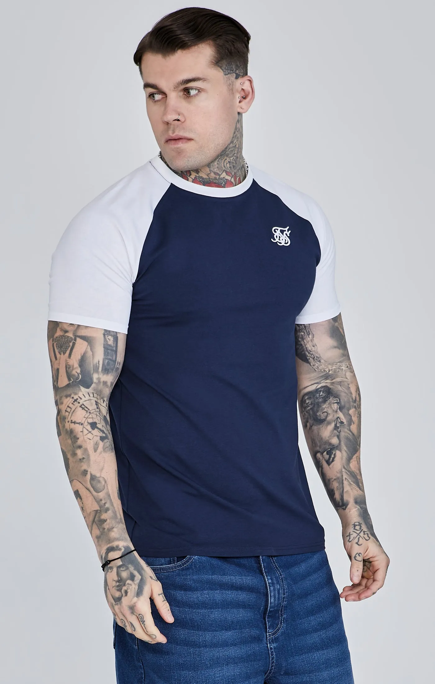 Navy White Raglan T-Shirt sold by Siksilk