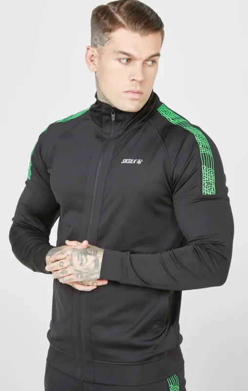 Black Sports Zip-Thru Funnel Hoodie sold by Siksilk