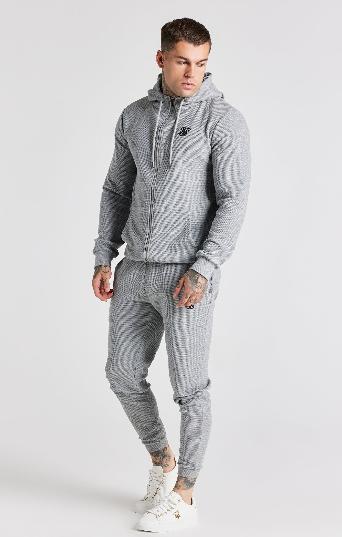 Grey Marl Waffle Zip Thru Hoodie sold by Siksilk product image thumbnail 3