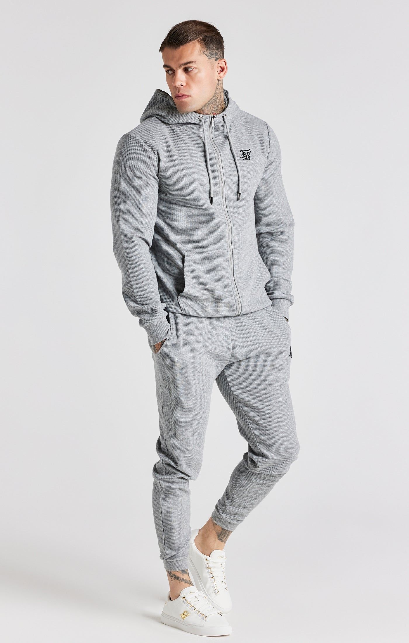 Grey Marl Waffle Zip Thru Hoodie sold by Siksilk product image thumbnail 4