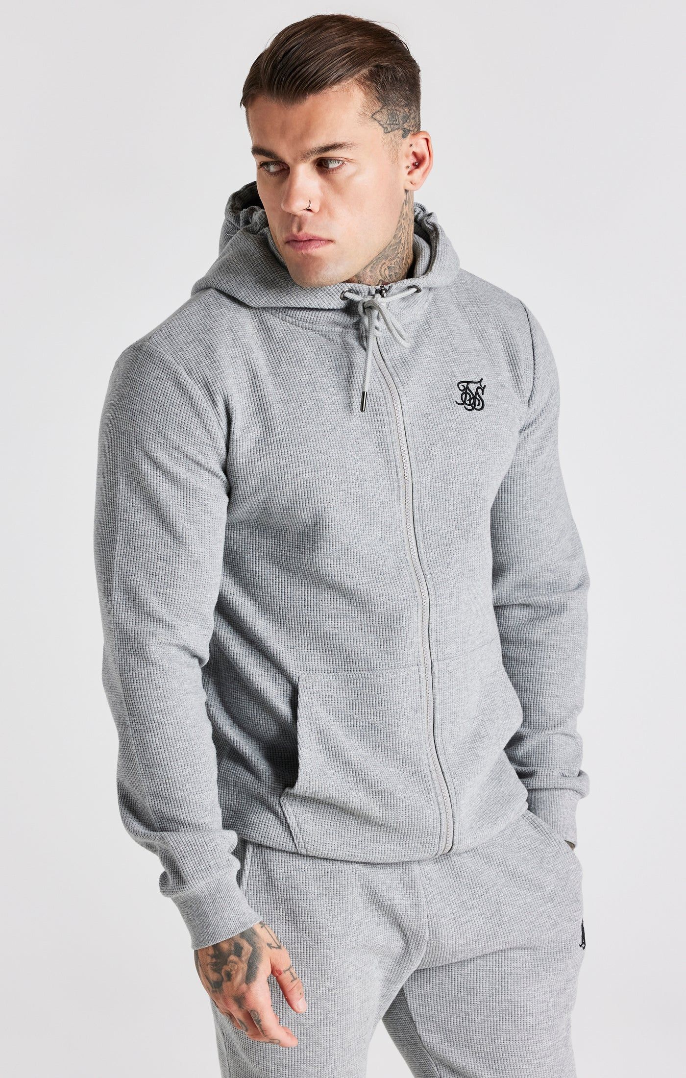 Grey Marl Waffle Zip Thru Hoodie sold by Siksilk product image thumbnail 5