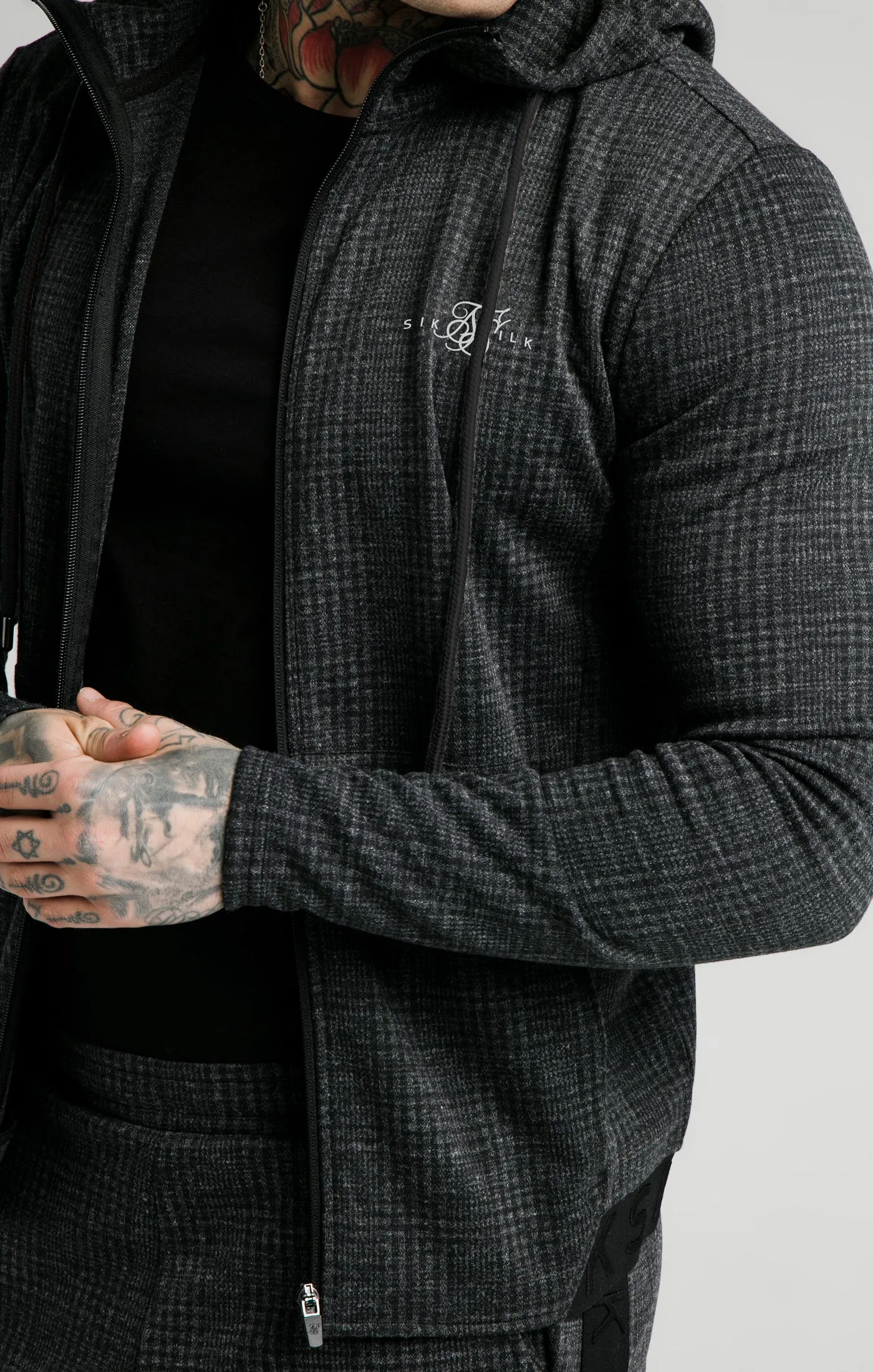 SikSilk Tonal Check Agility Zip Through Hoodie - Grey sold by Siksilk product image thumbnail 2