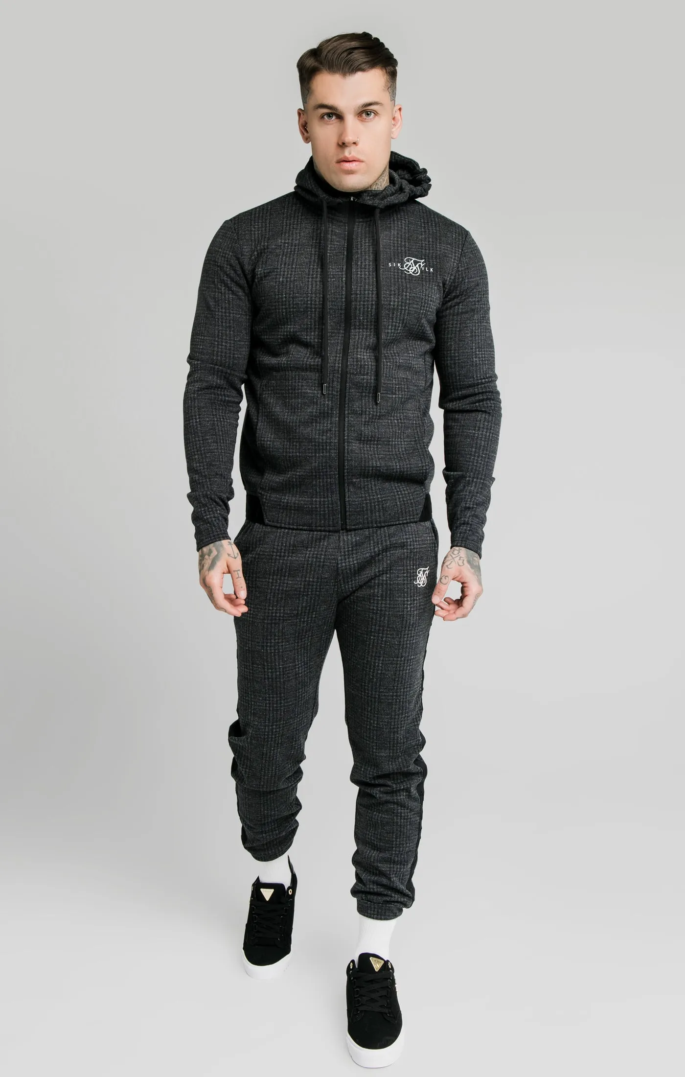 SikSilk Tonal Check Agility Zip Through Hoodie - Grey sold by Siksilk product image thumbnail 3