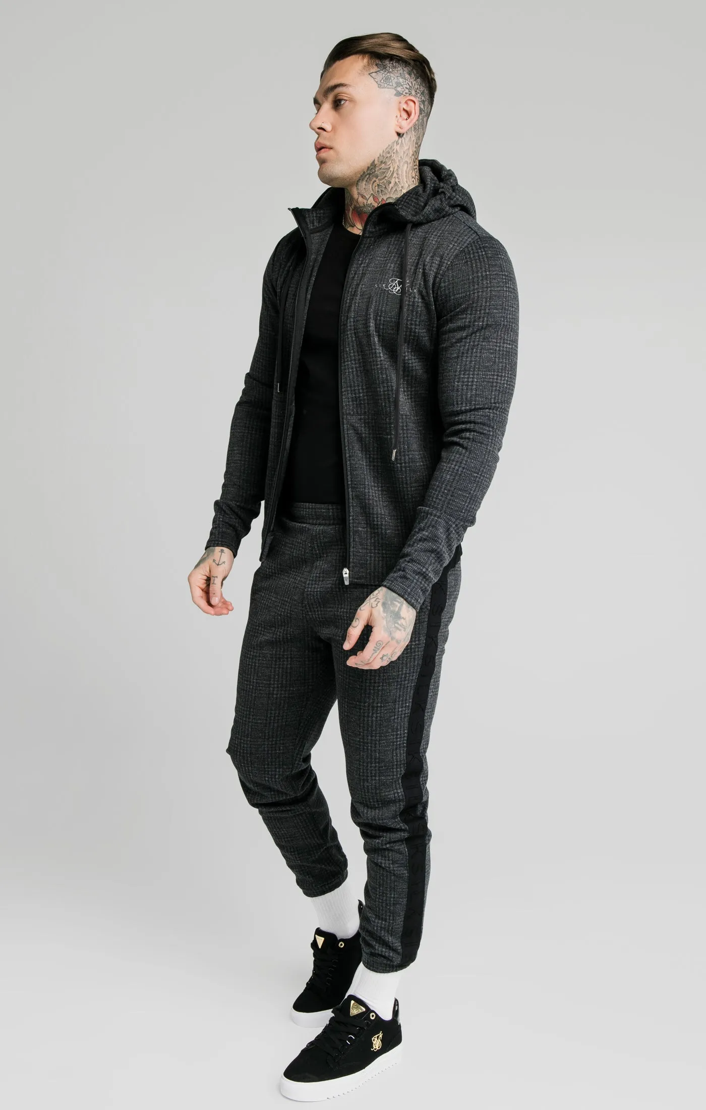 SikSilk Tonal Check Agility Zip Through Hoodie - Grey sold by Siksilk product image thumbnail 4