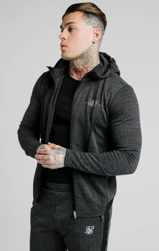 SikSilk Tonal Check Agility Zip Through Hoodie - Grey sold by Siksilk
