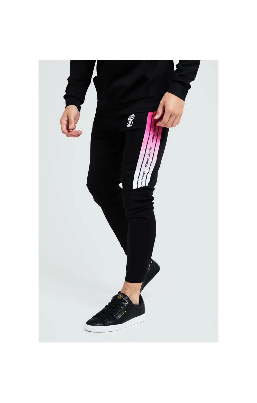 Illusive London Flux Taped Joggers - Black & Pink sold by Siksilk