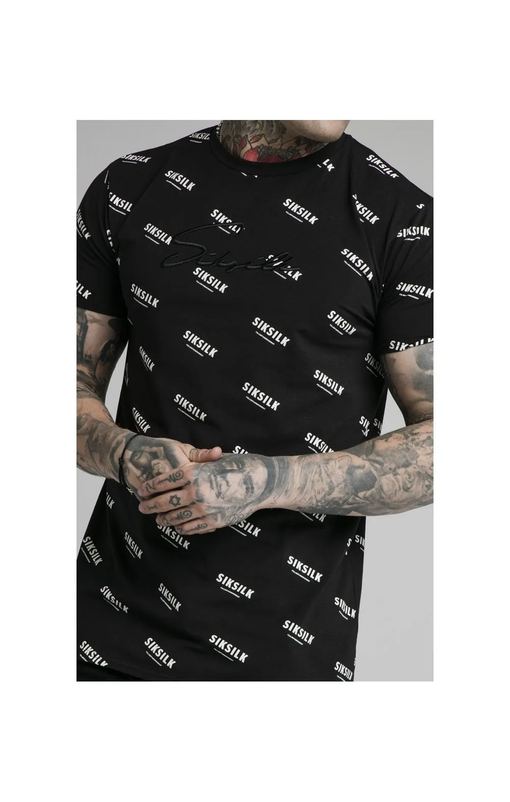 SikSilk Repeat Print Box Tee - Black sold by Siksilk product image thumbnail 2