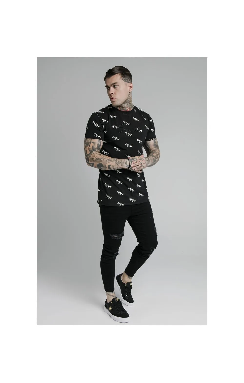 SikSilk Repeat Print Box Tee - Black sold by Siksilk product image thumbnail 3