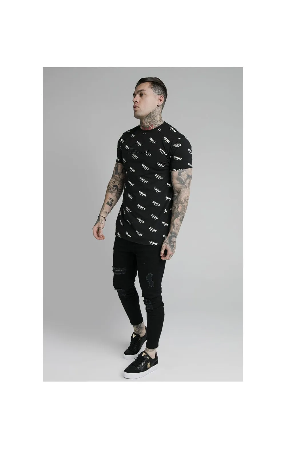 SikSilk Repeat Print Box Tee - Black sold by Siksilk product image thumbnail 4