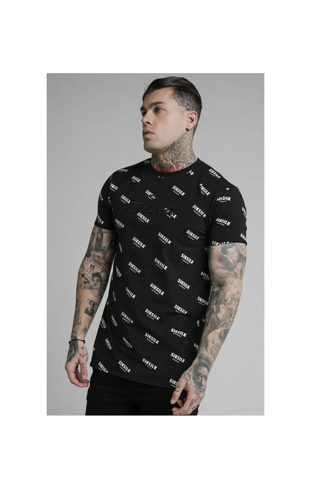 SikSilk Repeat Print Box Tee - Black sold by Siksilk