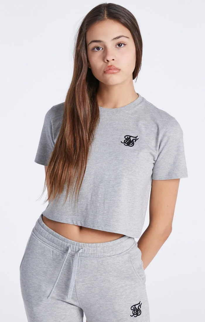 Girls Grey Marl Essentials Cropped T-Shirt sold by Siksilk