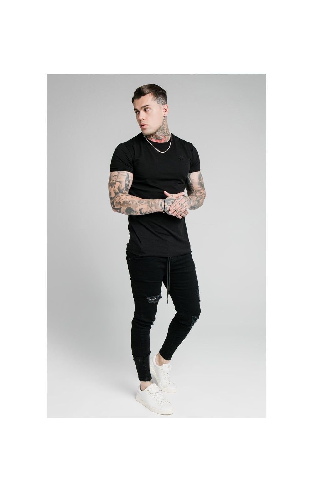 SikSilk Elasticated Tape Skinny Distressed Jeans - Black sold by Siksilk product image thumbnail 3