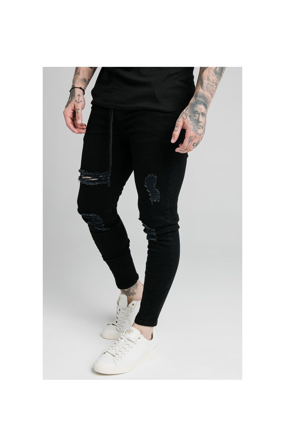 SikSilk Elasticated Tape Skinny Distressed Jeans - Black sold by Siksilk