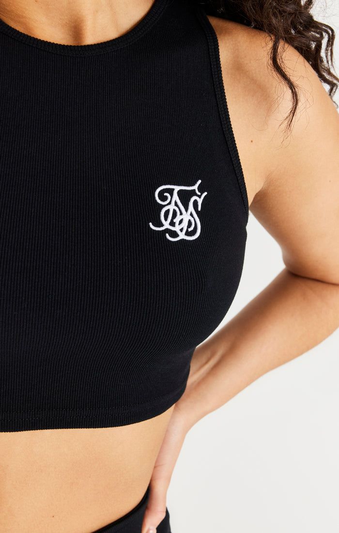 Black Ribbed Racer Crop Bralette sold by Siksilk product image thumbnail 3