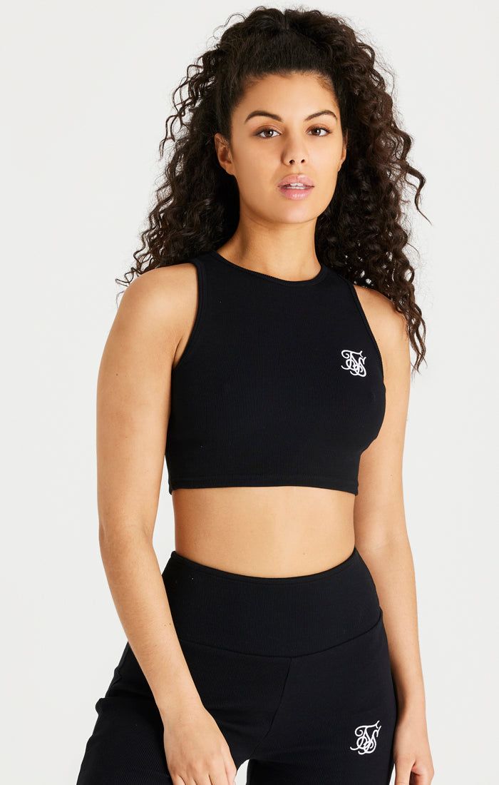Black Ribbed Racer Crop Bralette sold by Siksilk