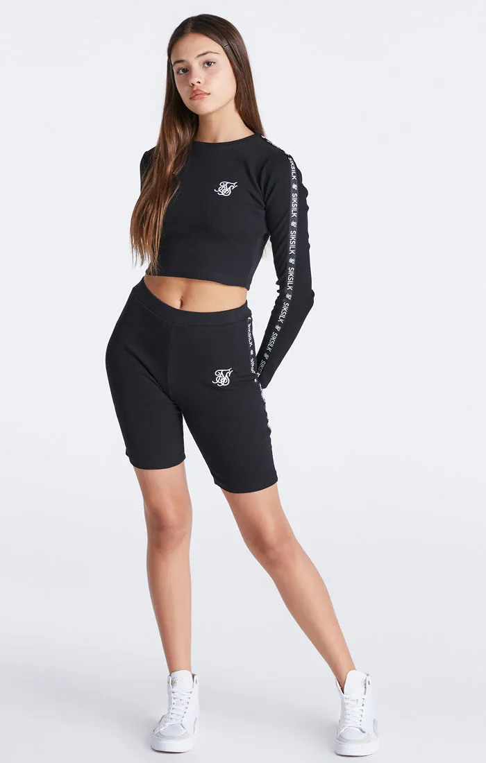 Girls Black Ribbed Taped Cropped T-Shirt sold by Siksilk product image thumbnail 2