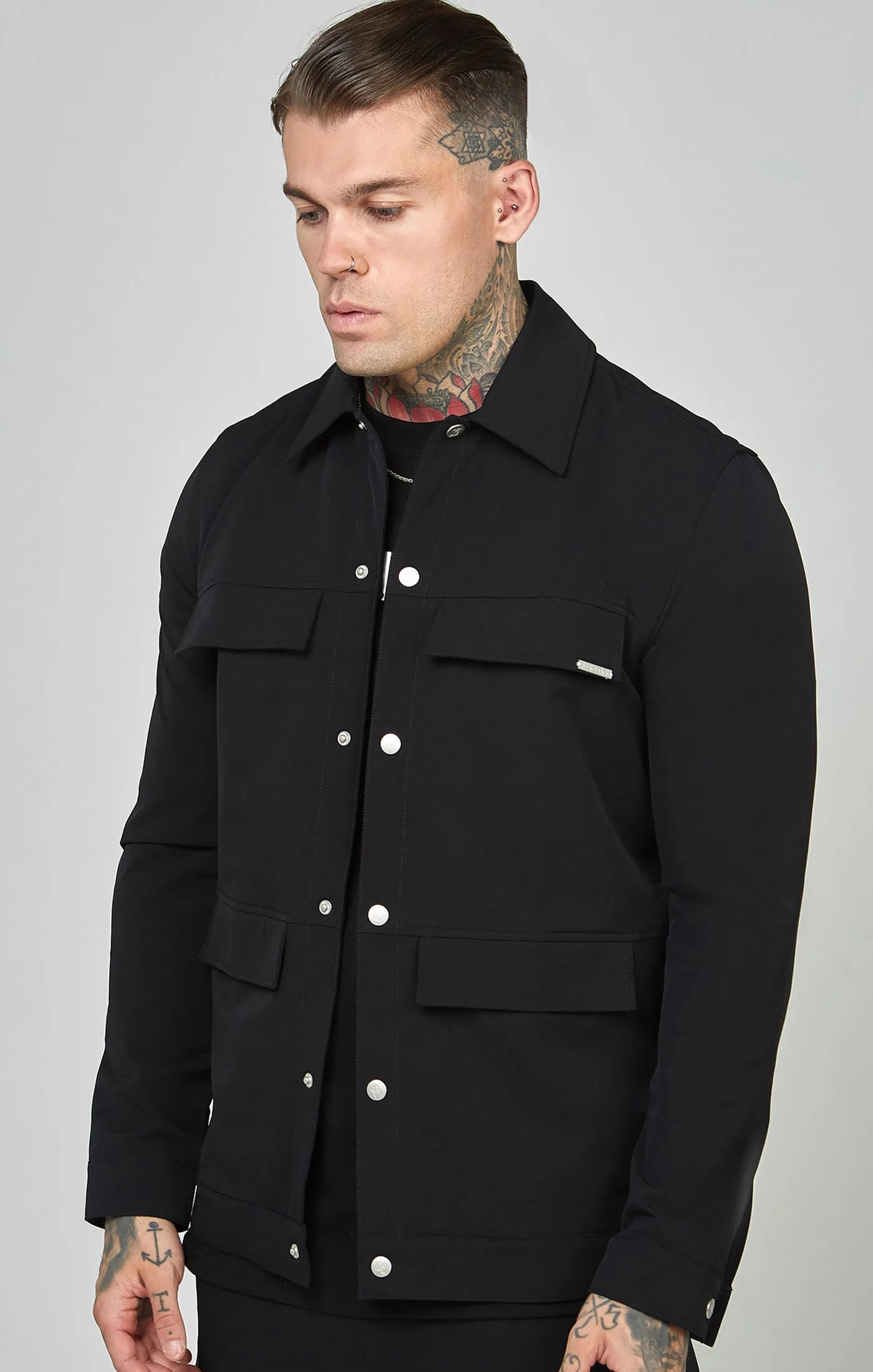 Black Utility Overshirt sold by Siksilk